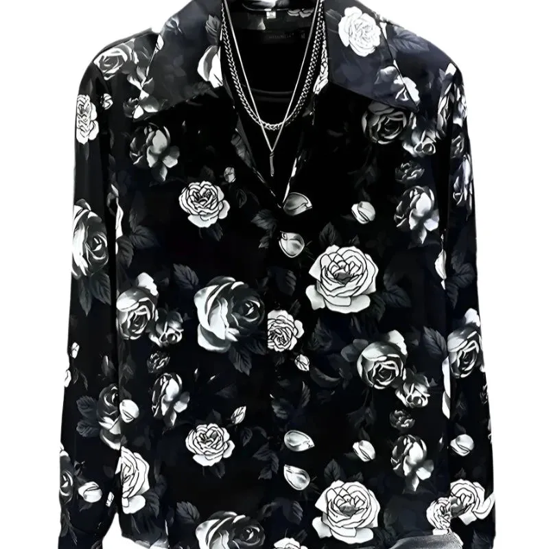 Unisex 3D Printed Long Sleeve Shirt – Black Series Oversized Lapel Style, Breathable Fashion for Men and Women